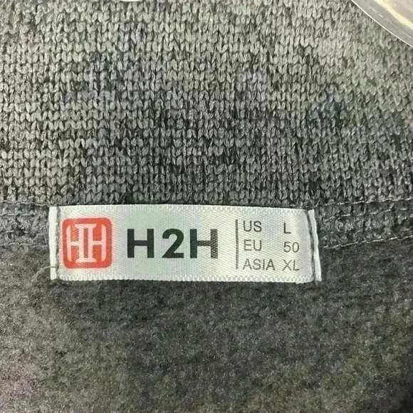 H2H Men’s Sweater Fleece Pullover Size Large Gray Heather Button Collared - Picture 2 of 9